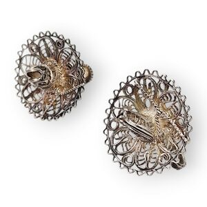Mexico Sombrero Sterling Filigree Earrings Hat 925 Silver Vintage Screwback 7/8"